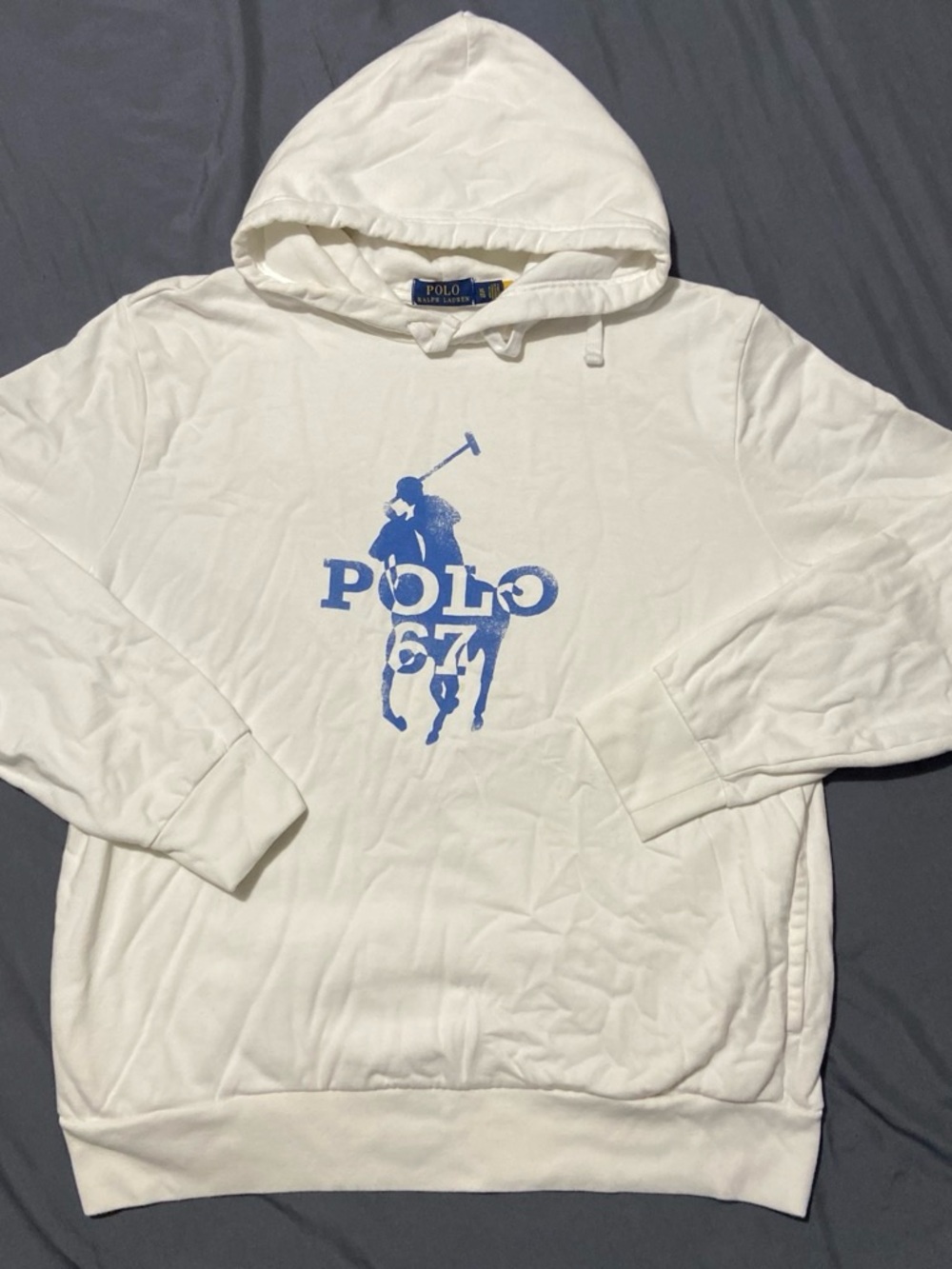 Polo by Ralph Lauren White Hoodie with Blue Polo Player Graphic